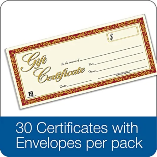Miniatura 3 de Adams Certificados de regalo, compatible con láser/inyección de tinta, 3 unidades, 30 por paquete con sobres (GFTLZ), color blanco