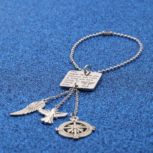 Miniatura 3 de WUSUANED Llavero de viajero de regalo con texto en inglés "May Angels Fly With You Wherever You Roam