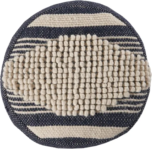 Miniatura 4 de Christopher Knight Home Lucknow Puf Cilindro Artesanal - Blanco/Azul Denim