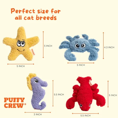 Miniatura 3 de Paquete de 4 juguetes interactivos de peluche para gatos con hierba gatera, juego temático de océano, 5 pulgadas, para gatos de todos los tamaños