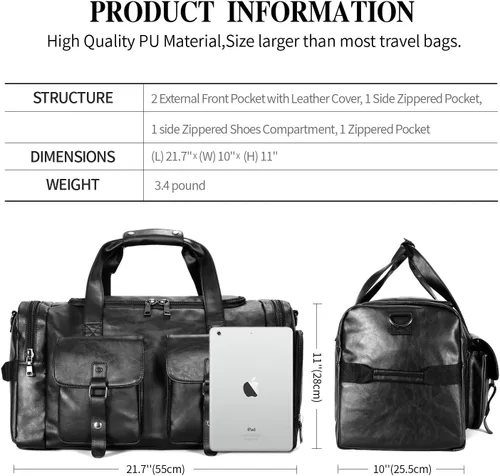 Miniatura 3 de Zeroway Bolsa de viaje de piel sintética con bolsa para zapatos 2 Negro