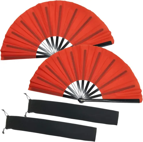 Miniatura 5 de TIHOOD 2 abanicos de mano de seda plegables grandes, fanáticos chinos de Tai Chi para hombres y mujeres, actuaciones, bailes, decoraciones