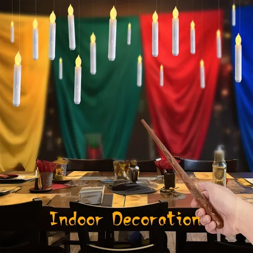Miniatura 3 de Raycare Velas Flotantes con Varita, 12 Piezas de Velas Colgantes Mágicas Sin Llama, Vela LED Cónica con Luz Cálida Parpadeante y Control Remoto