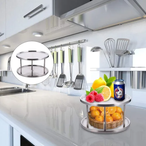 Miniatura 6 de YARNOW Organizador de especias para gabinete, 2 niveles, estante de especias de acero inoxidable para mesa de comedor, encimeras de cocina