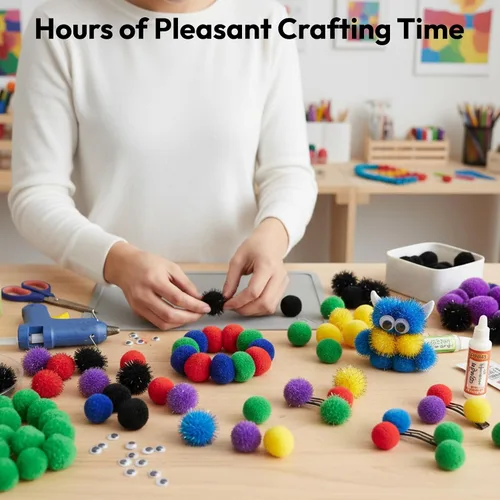 Miniatura 5 de Pllieay 160 pompones con bolas brillantes para decoraciones de Pascua, pompones negros de 1 pulgada para manualidades, decoración del hogar del día