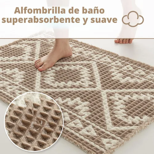 Miniatura 3 de PADOOR -Tapete de baño de punto gofre, súper absorbente, lavable a máquina, antideslizante, con borlas, tapete de baño suave para lavandería, Marrón