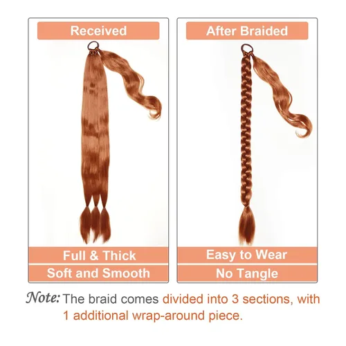 Miniatura 2 de Extensiones de cola de caballo trenzada de 20 pulgadas de largo para mujer, extensiones de cabello lacio envolvente con banda para el cabello, cola
