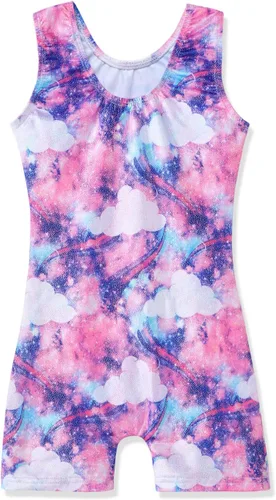 Miniatura 207 de HOZIY - Leotardos de gimnasia con pantalones cortos brillantes para niñas pequeñas; estampados de unicornio, aurora, arco iris, sirena, dinosaurio