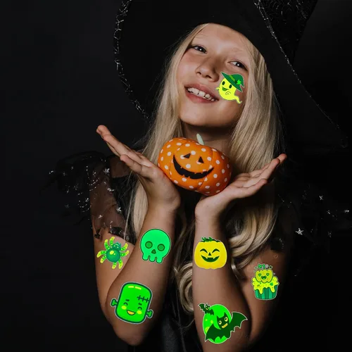Miniatura 3 de winthrop 240 tatuajes temporales luminosos a granel de Halloween para niños, que brillan en la oscuridad, impermeables, de seguridad, envueltos