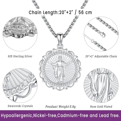 Miniatura 3 de Eusense - Collar con colgante de plata de ley 925 de San MiguelSan Benito para hombres y mujeres con cruz de Jesúsmedalla milagrosa de la Virgen