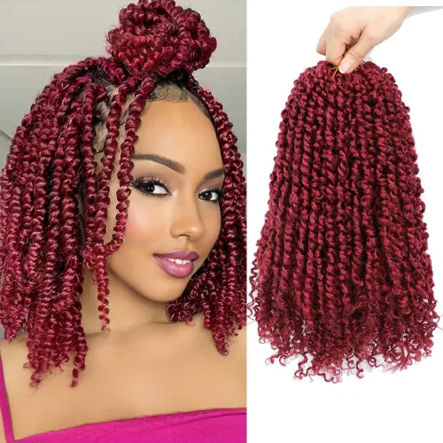 Miniatura 15 de 9 paquetes de cabello pretrenzado Passion Twist de 10 pulgadas, cabello de ganchillo Passion Twist con ombre marrón, trenzas de ganchillo bohemio