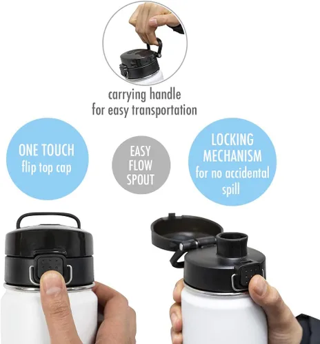 Miniatura 7 de MIRA - Botella de agua de acero inoxidable con tapa y popote sin BPA; cuenta con aislamiento al vacío que mantiene el frío durante 24 horas