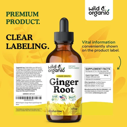 Miniatura 9 de Wild & Organic Gotas de Extracto de Raíz de Jengibre - Apoyo Inmunológico y Digestivo - Suplementos Líquidos de Jengibre - Tintura Vegana, Sin