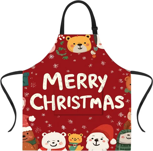 Miniatura 43 de ANNA QUEEN Delantal de Feliz Navidad para mujeres y hombres con bolsillos, delantal de muñeco de nieve, delantal de cocina ajustable para cocinero