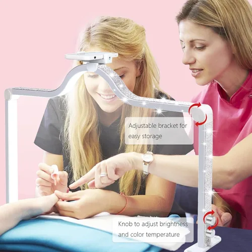 Miniatura 2 de Luz de uñas de 34 pulgadas para escritorio, luz de media luna con atenuación de 3 niveles, lámpara de 3360 lúmenes, ajustable con soporte