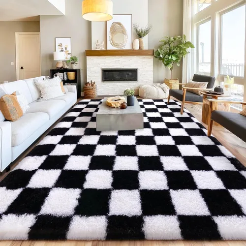 Miniatura 228 de Alfombras de área de 8x10 para sala de estar, alfombra shaggy grande ultra suave y esponjosa para dormitorio, alfombras de felpa mullida Blanco crema