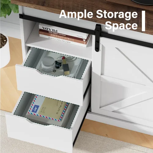 Miniatura 7 de JUMMICO Soporte de TV con 4 cajones para TV de 65 pulgadas, centro de entretenimiento de granja con almacenamiento y puertas corredizas de granero