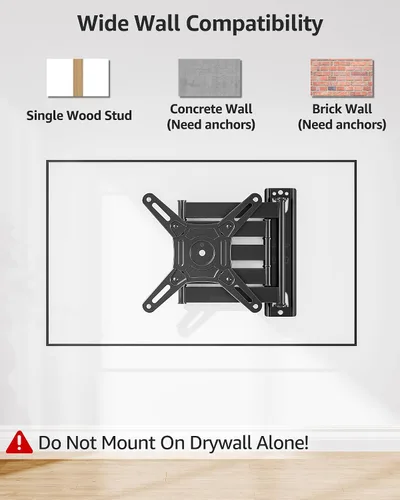 Miniatura 9 de MOUNTUP Soporte de pared para TV de movimiento completo para la mayoría de televisores de 13 a 42 pulgadas, brazo articulado de extensión de 21.7