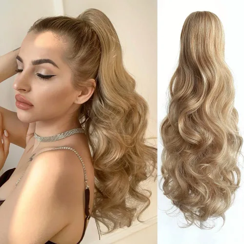 Extensión de cola de caballo ondulada y rizada de 20 pulgadas de largo, peluca sintética de cola de caballo falsa con clip, extensiones de cabello