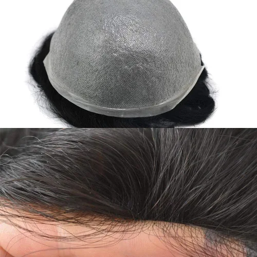 Miniatura 4 de Ultra Thin Skin Mens Toupee Invisible Hombres Reemplazo De Pelo Poly Hairpiece V-loop 0.001 in Piel Delgada Sistema De Pelo Humano Negro Marrón #