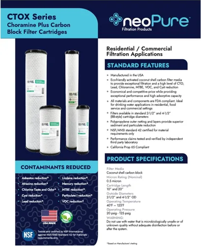 Miniatura 6 de El filtro de bloque de carbono Neo-Pure CTOX-2510, fabricado con carbono de cáscara de coco premium, garantiza una filtración avanzada para sistemas