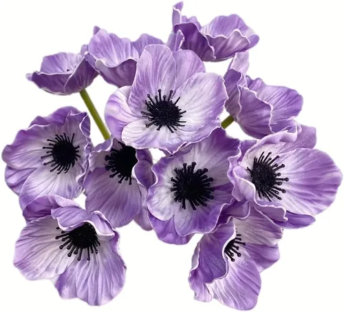Miniatura 6 de Rikyo 10 ramos de flores artificiales de 11 pulgadas, flores de amapola, anémona que no se decoloran, flores silvestres falsas para mesa de cocina