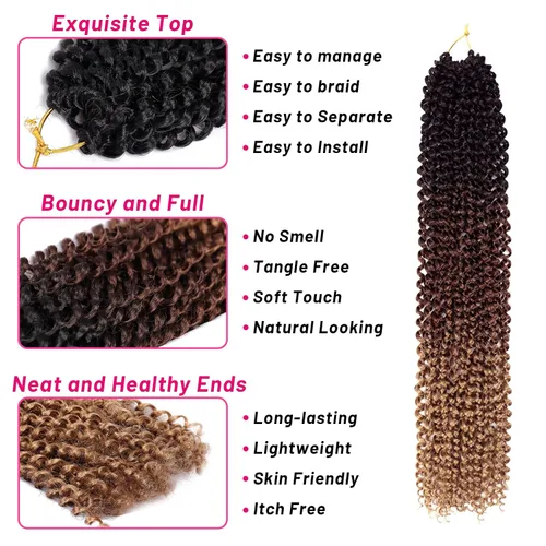Miniatura 5 de Dorsanee Cabello Passion Twist Ombré de 24 pulgadas, 7 paquetes de Cabello de Ganchillo de Ondas de Agua, Cabello Largo Bohemio Rizado para Trenzar