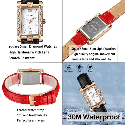 Miniatura 6 de SKMEI Watches for Women, Leather Band Slim Square Small Waterproof Fashion Casual Simple Analog Quartz Girls Gifts Wrist Watch