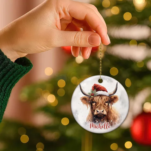 Miniatura 6 de Hyturtle Regalos de Adornos de Navidad Personalizados para Amantes de Vacas Highland - Adorno de Cerámica Navideño de Vaca Highland con Nombre