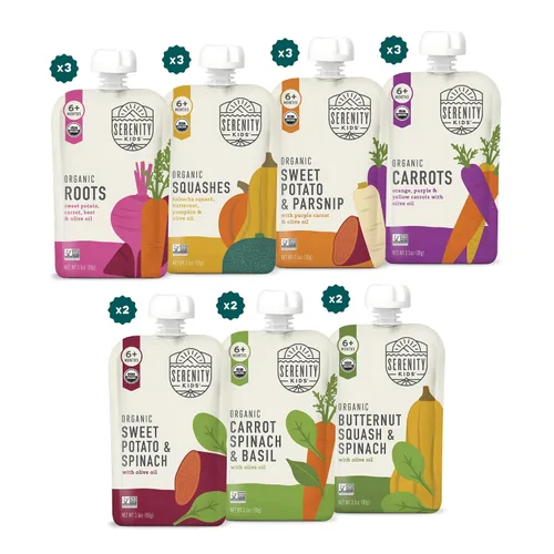 Miniatura 19 de Serenity Kids Bolsas de alimentos para bebés con puré vegetariano orgánico USDA de más de 6 meses, sin frutas azucaradas ni azúcar añadido, sin