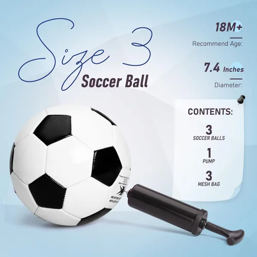 Miniatura 2 de ZOOJOY Pack de 3 balones de fútbol tamaño 3 para niños, set de balones de fútbol deportivos para exterior para niños y niñas, diseño clásico