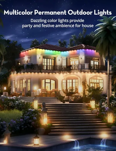 Miniatura 3 de RGB+IC - Luces permanentes para exteriores para jardín de casa, 50 pies, luces de alero inteligente, luces de cadena, IP67 impermeable