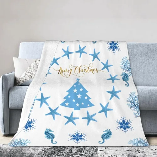 Miniatura 6 de Manta de Navidad de 50 x 40 pulgadas, diseño de caballito de mar, estrellas de mar, estrellas de mar, franela suave y cálida, regalo para adultos