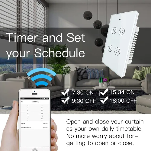 Miniatura 4 de MOES Smart WiFi RF Interruptor Táctil Doble de 2 Vías para Persianas de Cortina con Motor Eléctrico de Persiana Enrollable, Aplicación Tuya Smart