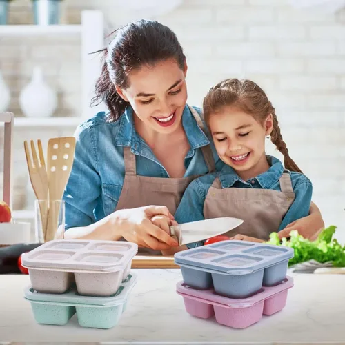 Miniatura 6 de LCHLZZ 4 compartimentos contenedores de aperitivos, paquete de 20 contenedores reutilizables para preparación de comida, lonchera sin BPA