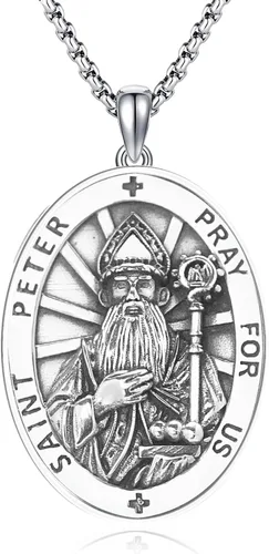 Miniatura 407 de Collar de plata de ley 925 con medalla de San Patrón, colgante de protección católica, amuleto, joyería religiosa para hombres y mujeres