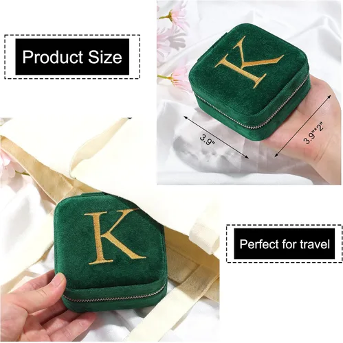Miniatura 7 de Parima Joyero de viaje de terciopelo de felpa para mujeres, joyero portátil con inicial, artículos esenciales de viaje para mujeres, regalos