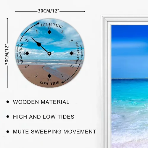 Miniatura 2 de Reloj de marea de madera, arena y nube, costa este, océano, reloj de marea de madera, marea alta y baja, para colgar en la pared, reloj