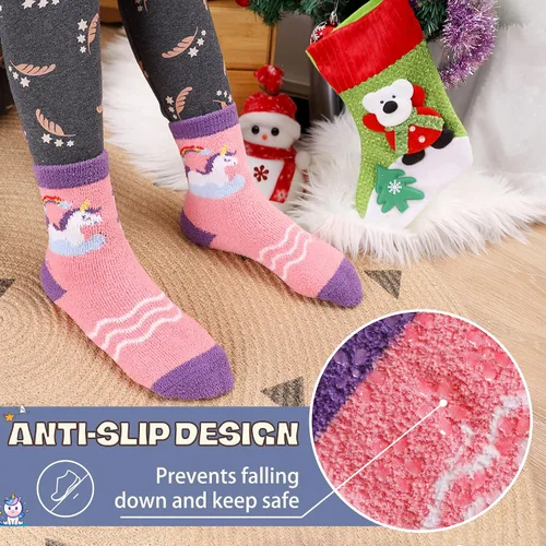 Miniatura 3 de Calcetines peludos para niños y niñas con agarres antideslizantes suaves cálidos acogedores para invierno mullidos para niños y niñas