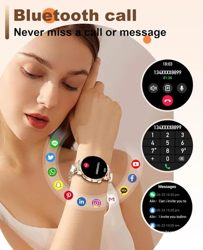 Miniatura 3 de Reloj inteligente para mujer con pantalla táctil HD de 1.27 pulgadas, reloj de fitness, notificaciones de llamadas y mensajes Bluetooth, monitor