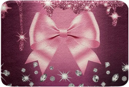 Miniatura 8 de Feelyou Alfombras de baño con lazo coquette de 16 x 24 pulgadas, tapetes de baño Leopared con lazos para niños, adolescentes y adultos con purpurina