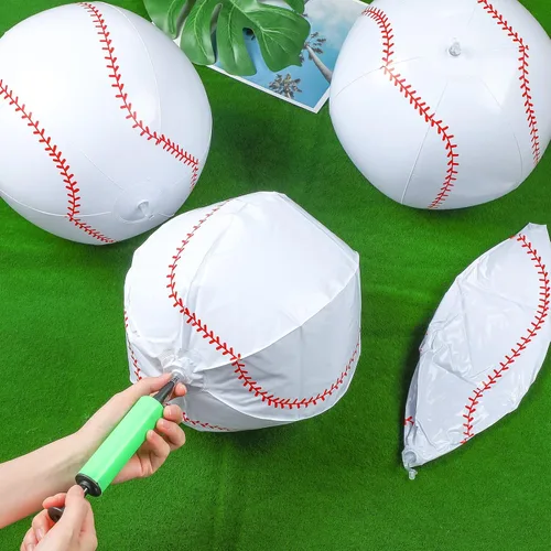 Miniatura 4 de Zhanmai Paquete de 6 pelotas inflables de béisbol de 16 pulgadas, pelota de playa grande deportiva con bomba para adultos y adolescentes, regalo