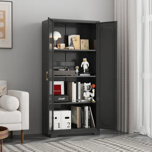 Miniatura 4 de Armario de almacenamiento de metal negro con puerta, armario de despensa de cocina con 3 estantes ajustables, armarios de almacenamiento de 60