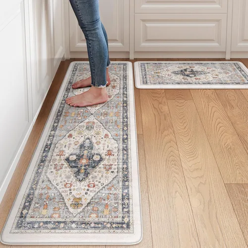 Miniatura 24 de Collive Alfombras y Tapetes Boho para Cocina 2 PIEZAS Alfombra Antifatiga Acolchada, Juego de 2 Alfombras de Cocina Impermeables Antideslizantes