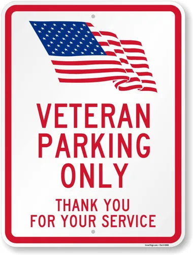 Miniatura 10 de SmartSign Letrero de metal con texto en inglés "Veteran Parking Only - Thank You For Your Service" de 18 x 12 pulgadas con símbolo de la bandera