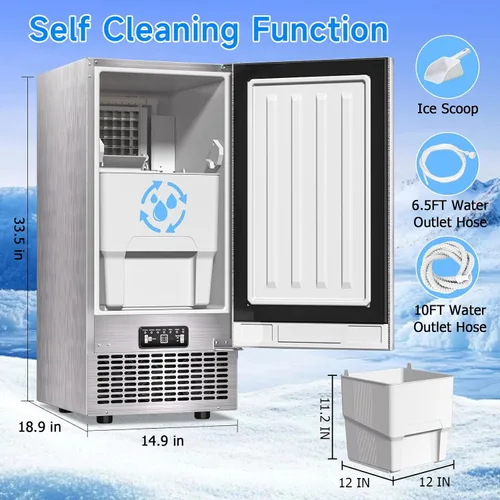 Miniatura 8 de Máquina comercial para hacer hielo con pulverización, máquina de hielo gourmet comercial, 60 libras/24 horas, contenedor de almacenamiento de 25