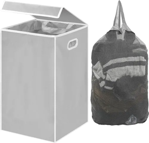 Simple Houseware Cesta plegable para ropa sucia con tapa y bolsa extraíble, color gris