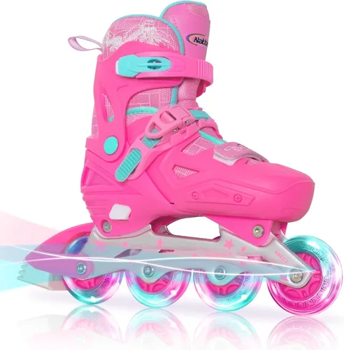 Patines en línea Nattork para niñas y niños, patines ajustables con ruedas iluminadas en 4 tallas, patines iluminados para principiantes para niños