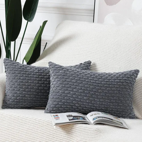 Miniatura 34 de MADIZZ Juego de 2 fundas de almohada decorativas de pana rayadas estilo boho, 22 x 22 pulgadas, verde oscuro suave, funda decorativa para cojín