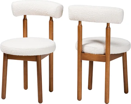Miniatura 9 de Baxton Studio Edric Modern Japandi - Juego de sillas de comedor de 2 piezas con tela de boucle gris claro y acabado marrón nogal